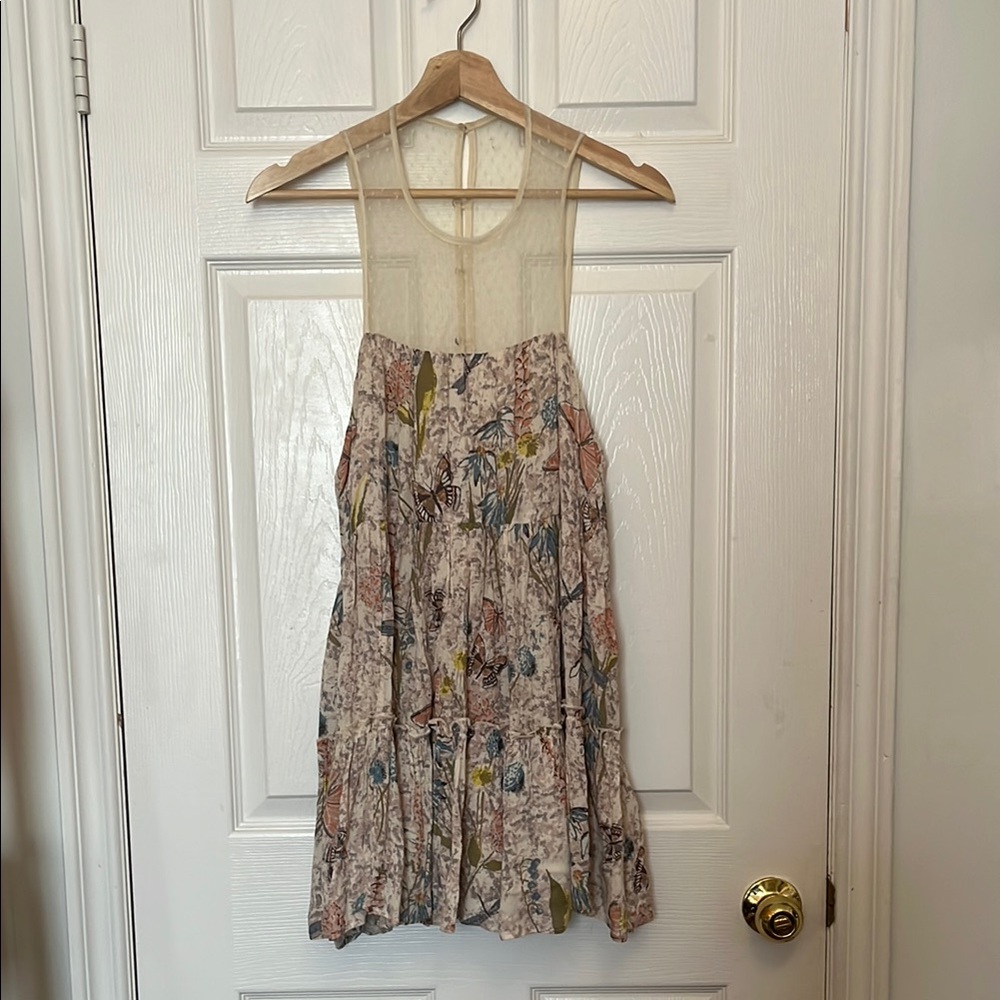 Butterfly Floral Sleeveless Dress with Sheer Top
